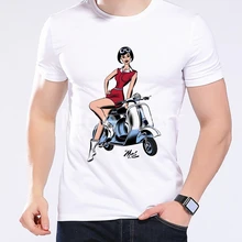Hot Selling Vespa T Shirt Men New Vintage Scooter Retro Motorcycle Sexy Girl Mens Clothing Fashion Male Tees Shirt L2-67