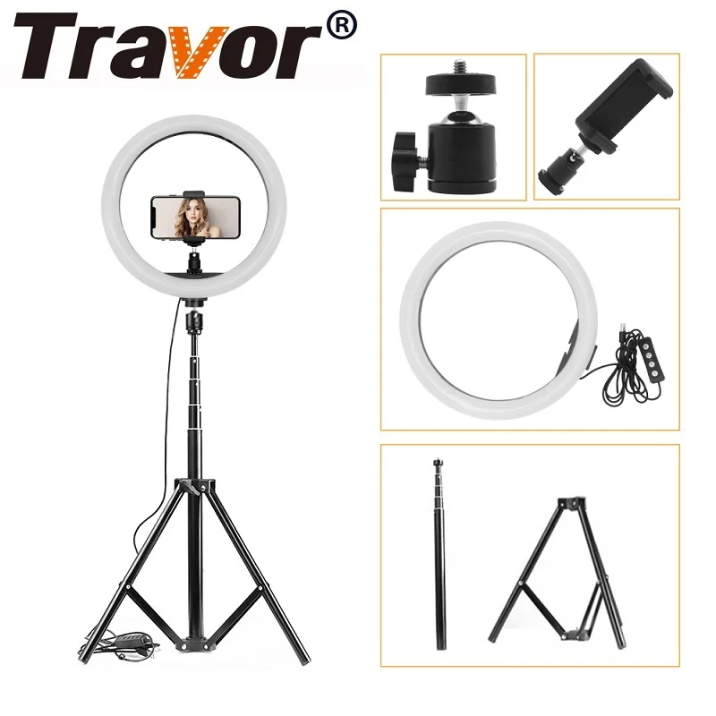 Travor 1" USB светодиодный кольцевой Светильник 160 светодиодный s с регулируемой яркостью 2700 K-5500 K круговой фотолампа и штатив для студийного фотографического светильник с кольцом