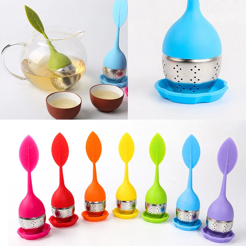 

Tea Infuser Strainer Silicone Filter Leaf Shape Handle Diffuser Non-toxic Stainless Steel HG99