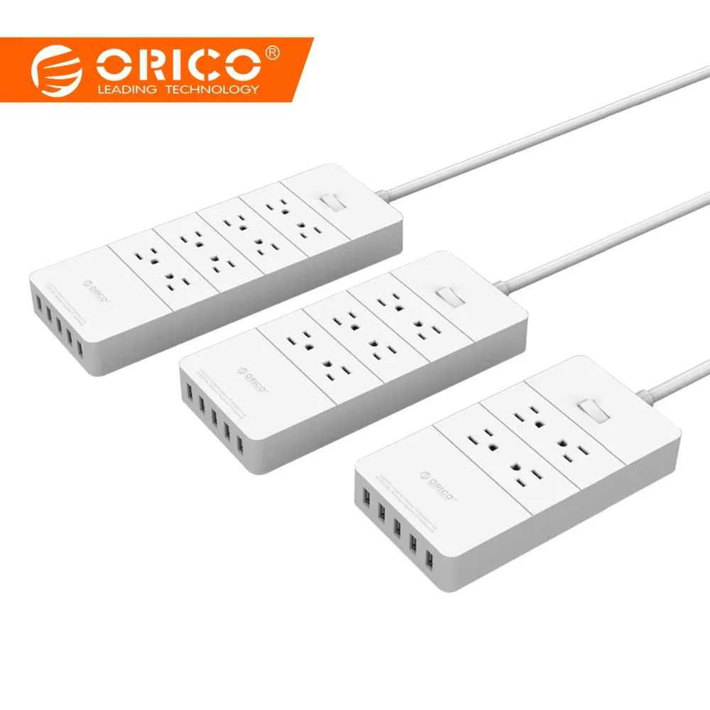 Продажа ORICO 4 розетки переменного тока усилитель Защитная полоска с 5 зарядка через usb Порты и разъёмы и 1 QC2.0 зарядки Порты и разъёмы нам стандартные р...