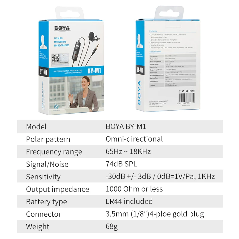 BOYA-BY-M1-Lavalier-Microfono-A-Condensatore-per-Canon-Nikon-DSLR-Videocamere-per-iPhone-X-7