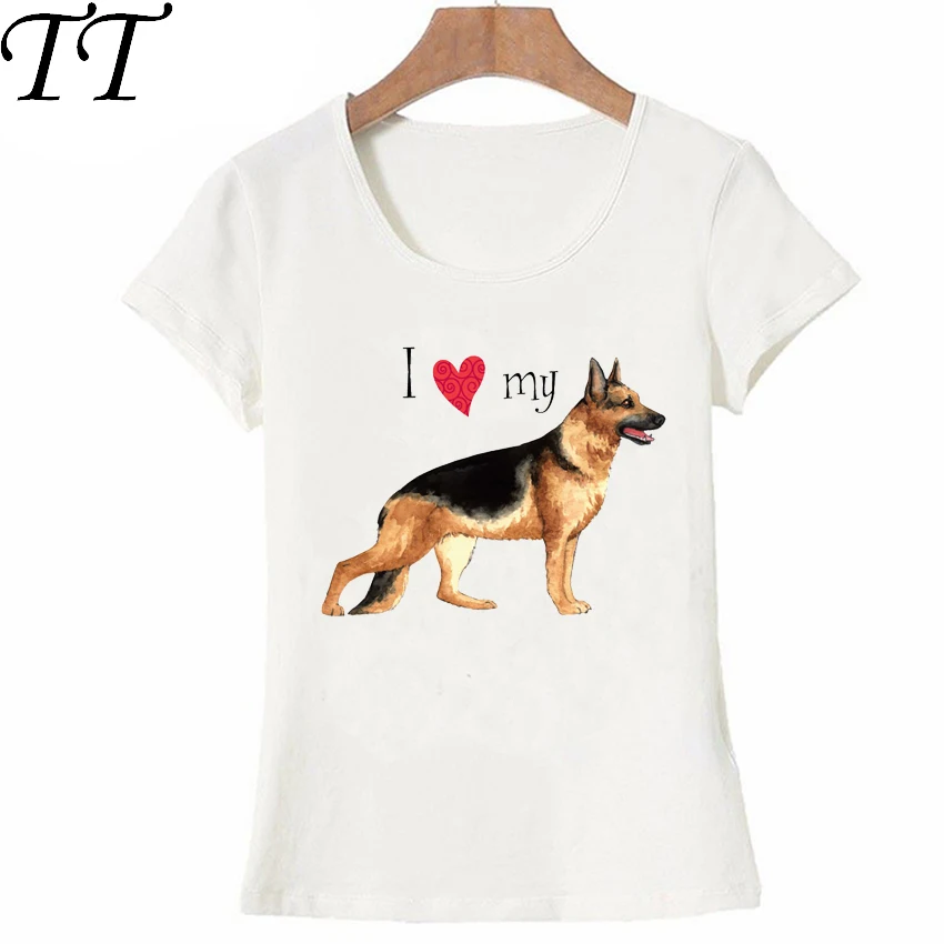 

I Love my Friend GSD Large T-Shirt Summer Fashion Women t-shirt German Shepherd dog casual maiden Tops Cute female Tees