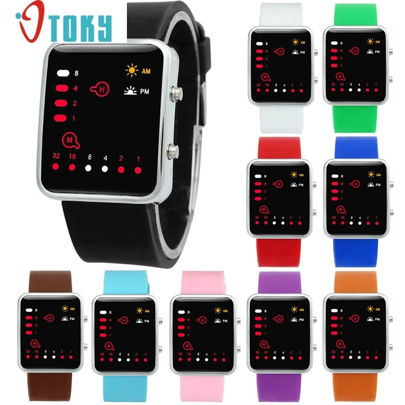 

Novel Design Hot Women Mens Digital Red LED Sports Watch Binary Wristwatch Silicone May31 2019