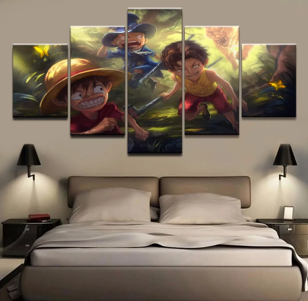 Модульная декоративная фотография 5 панелей Luffy One Piece Sabo соломенная шляпа детство