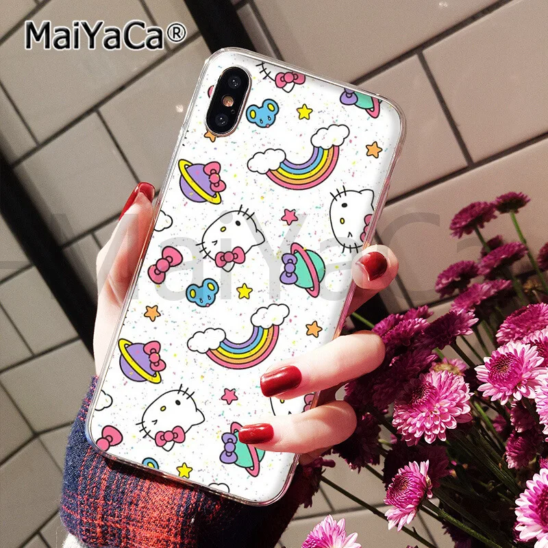 MaiYaCa милый розовый hello kitty черный ТПУ чехол для телефона чехол для iphone 11 pro 5Sx 6 7 7plus 8 8Plus X XS MAX XR - Цвет: A10
