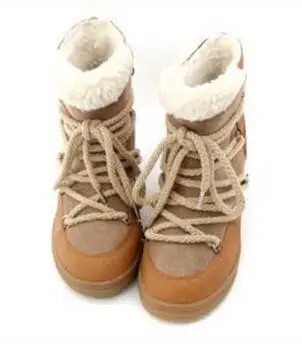 Г. Лидер продаж модные зимние ботинки новые Дизайн Мех животных внутри теплые зимние женские сапоги Женская обувь на плоской подошве на шнуровке, увеличивающая рост