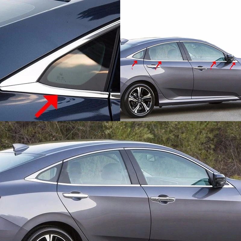 8PCS/set LHD CHROME BUTTON WINDOW SILL TRIM SURROUND COVER FIT FOR HONDA CIVIC 2016 2017 OLDING LINING ACCENT GARNISH STAINLESS