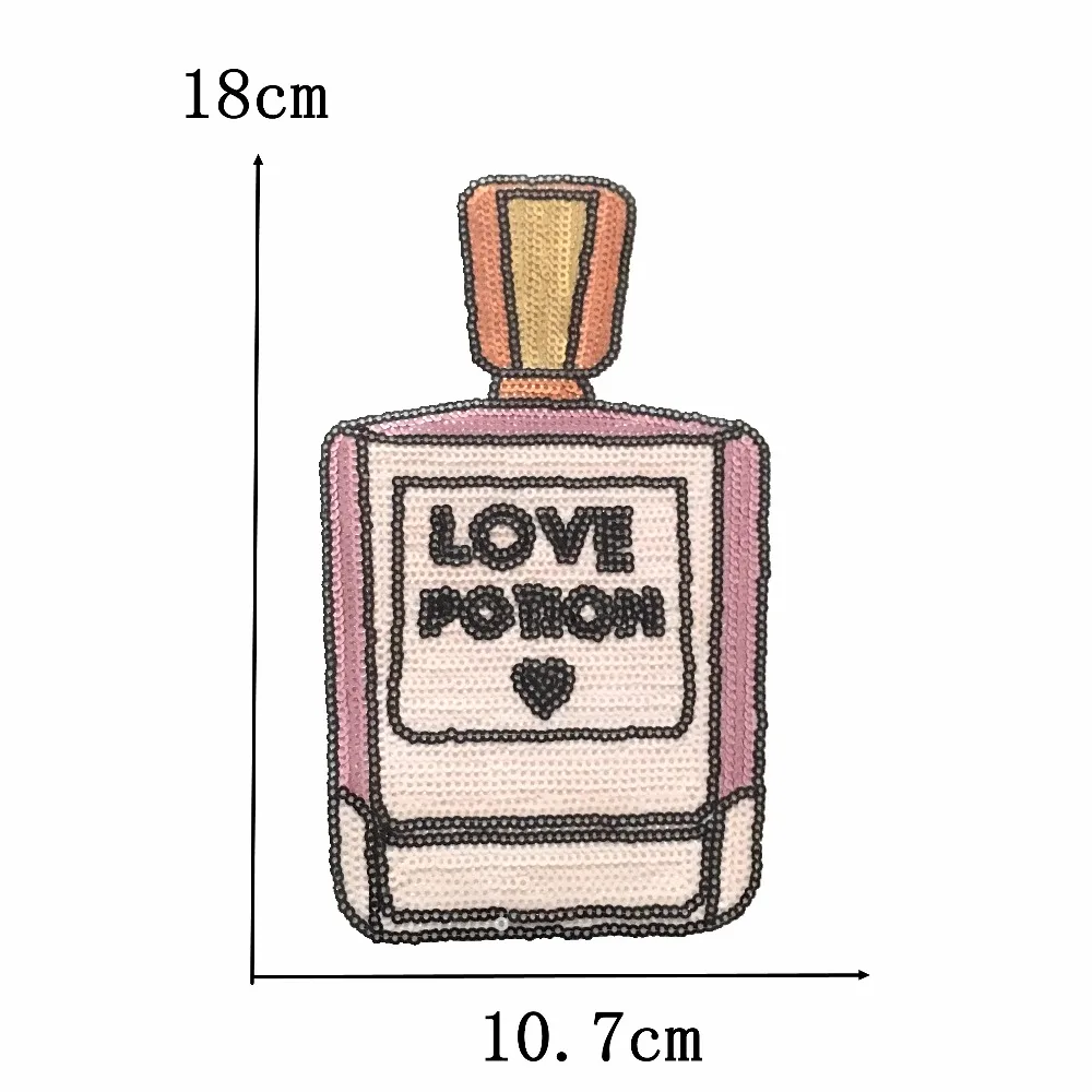 

2 Pieces Pink Perfume Bottle Patches 18*10.7cm Iron on Sequin Patch for Clothes DIY Motif Appliques Cloth Patch Sewing Patchwork