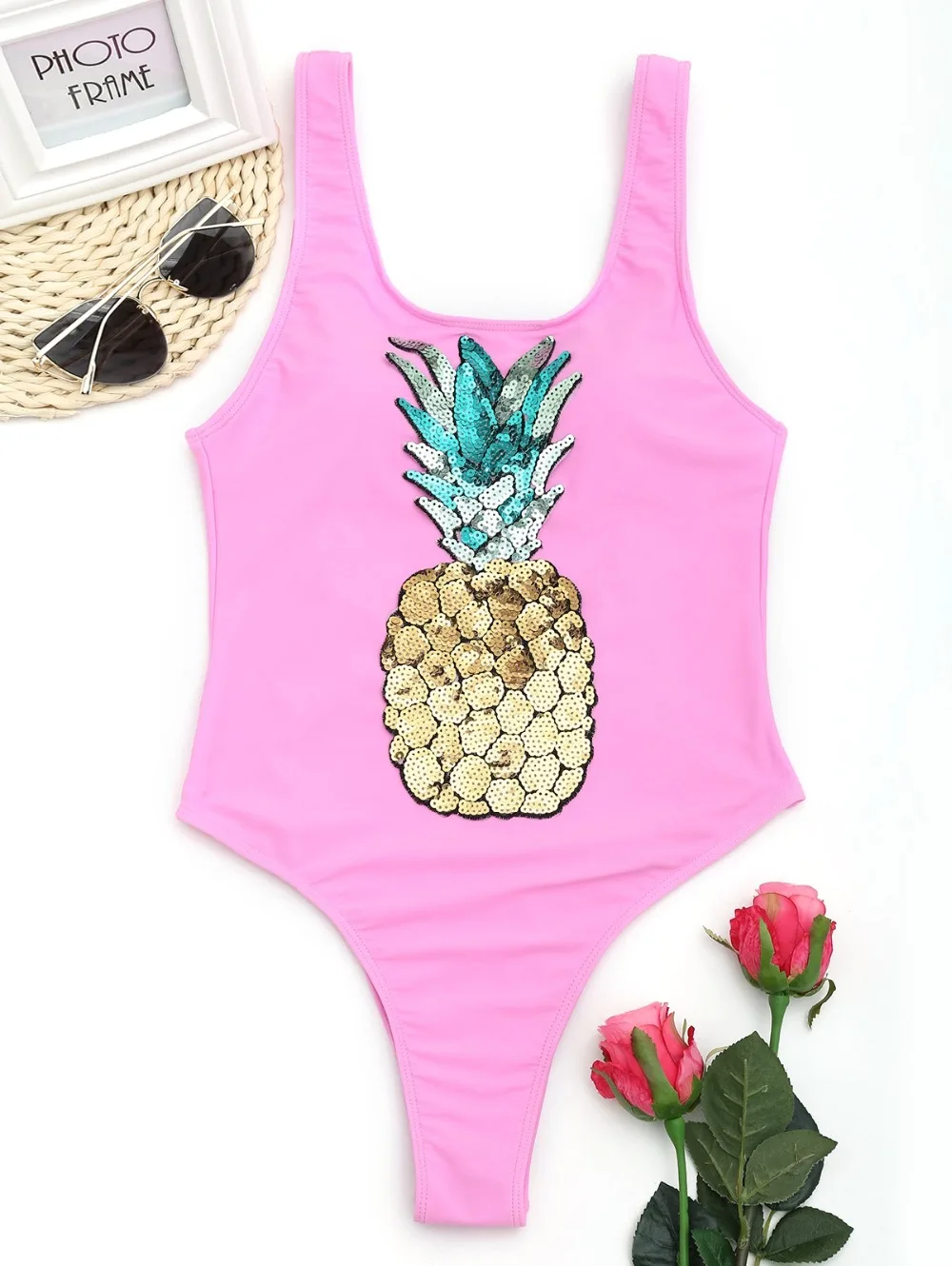

One Piece Swimsuits Sexy 2018 Sequined Pineapple Women Bathing Suits Backless Swimwear Female Biquini Summer Beach Wear