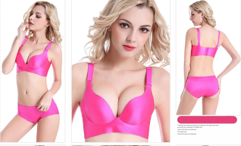 

Special Beauty!Free shipping!Roes red color Super Sexy Wire Free Wire drawing Indentation comfort Deep V Push up chest Bra