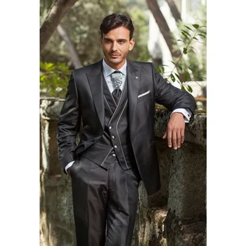 

Latest Coat Pant Designs Dark Grey Italian Men Suit Formal Skinny Gentle Bespoke Groom Tuxedo Wedding Suits (Jacket+Pants+Vest)