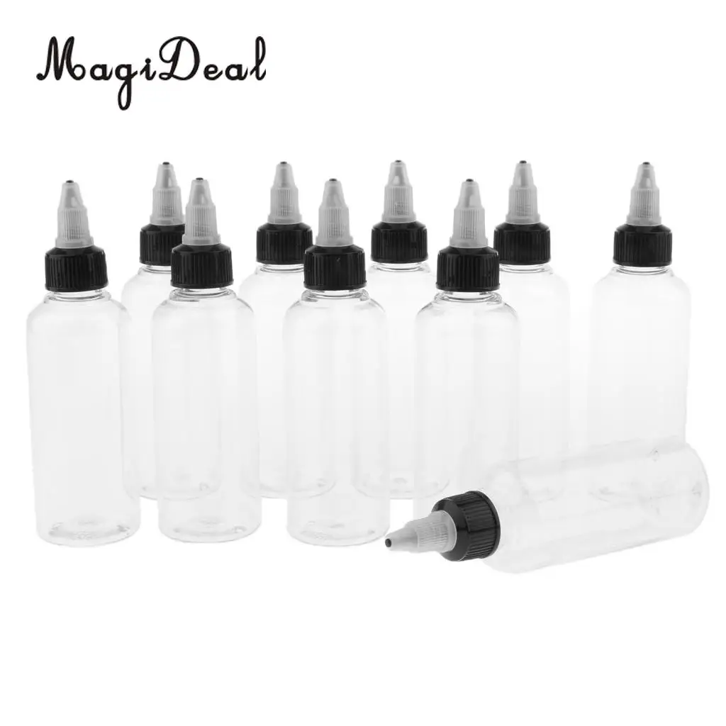 10pcs 100ml Empty Plastic Squeeze Bottle with Twist Top Cap Tip Applicator for Solvents, Oils, Paint, Ink, Liquid, Glue