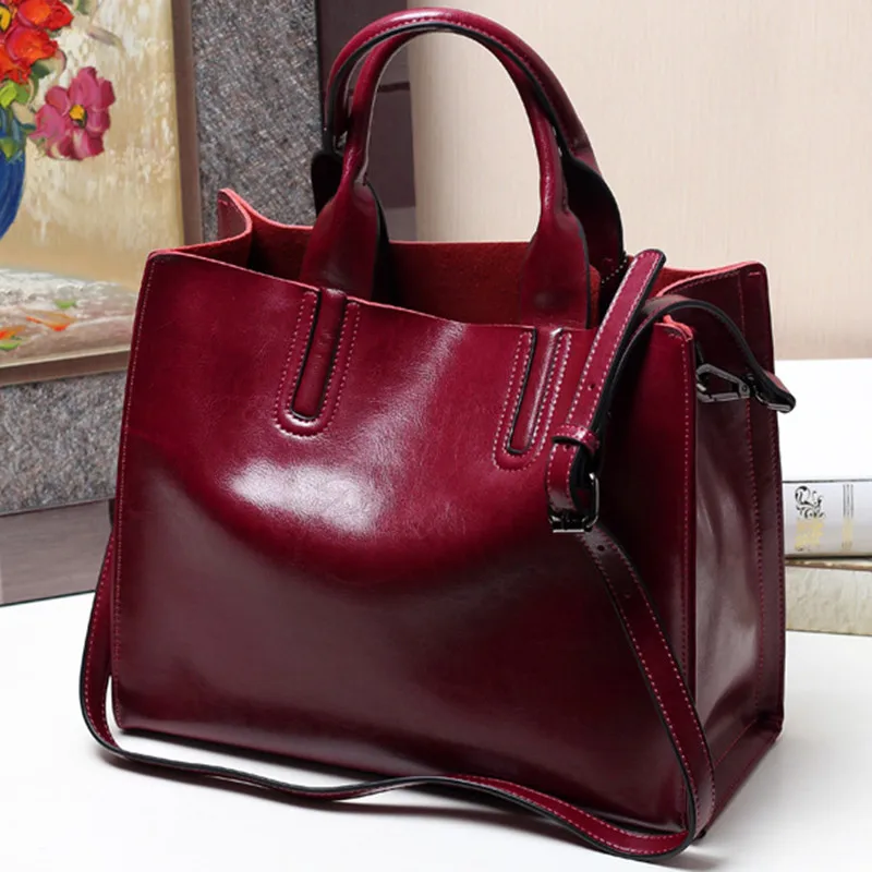 Женская сумка из натуральной воловьей кожи, сумка-мессенджер на плечо, женская сумка-мешок из натуральной кожи, женская сумка от известного бренда, коричневая сумка-тоут - Цвет: red wine