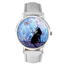 New fashion women watches simple black cat watch girls Clock Digital Female quartz watch leather strap Stainless steel dial