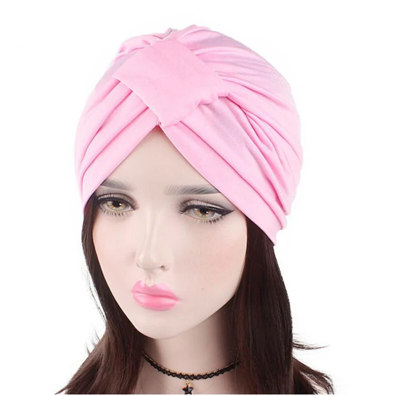 Новое поступление женские шапки твист женские шапки тюрбан простой стиль аксессуары для волос шапки для химиотерапии бандана покрытие для волос - Цвет: pink