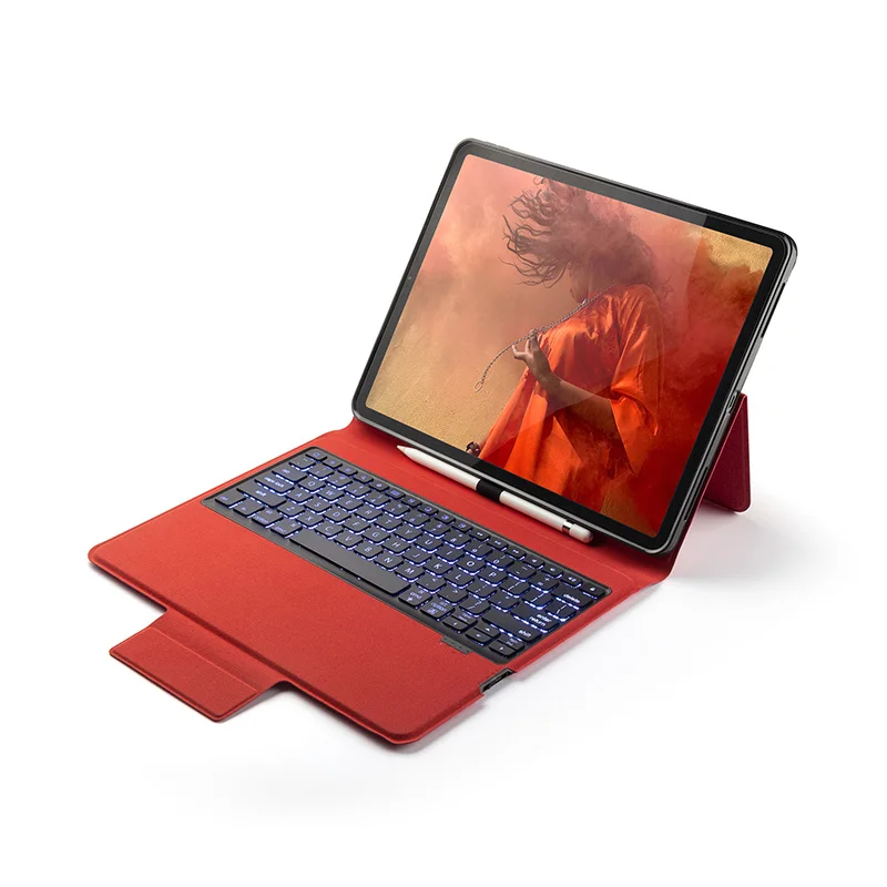

Smart Cover Magnet PU Leather Case with 7 Colors Back-lit Bluetooth Keyboard Pencil Holder for Apple iPad Pro 12.9 Gen 3 (2018）