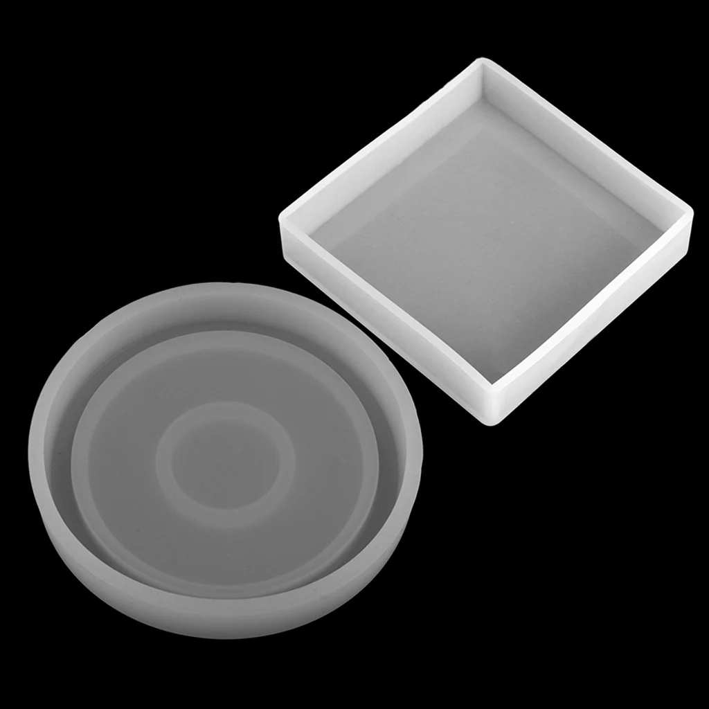 2 sets Silicone Mold Round/Square Mould for DIY Jewelry Coaster, Decorative Crafts Making Supplies for Home Party Decor DIY 