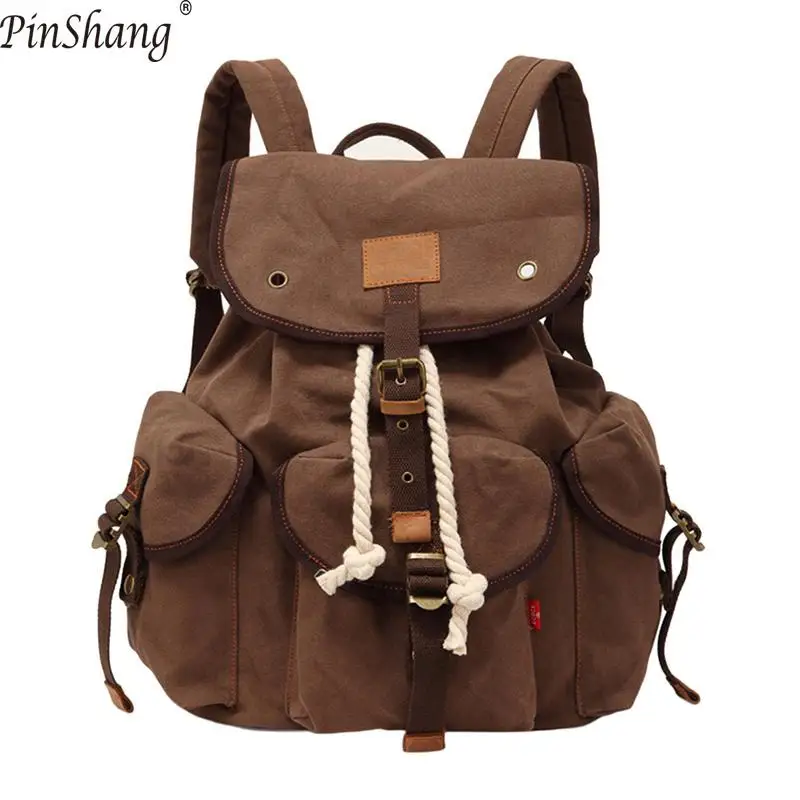 PinShang Unisex Canvas Modieuze Dubbele schoudertas Casual Retro Reizen Grote Capaciteit Rugzak met Touw Sluiting ZK50 PinShang Unisex Canvas Modieuze Dubbele schoudertas Casual Retro Reizen Grote Capaciteit Rugzak met Touw Sluiting ZK50