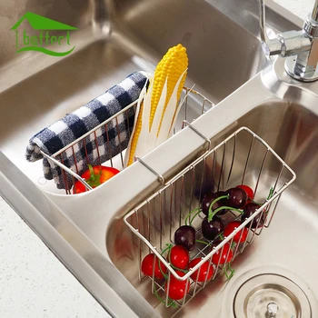 

Stainless Steel Hanging Drain Baskets Soap Sponge Drain Rack Shelves Kitchen Storage Tools Sink Holder Kitchen Accessory
