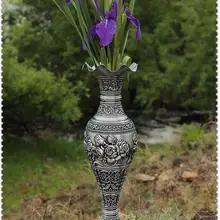 H30cm Европейский среднего размера Ретро гравированных металлических Настольный вазы украшения ваза для украшения дома аксессуары HP022