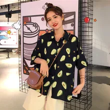 Корейские летние женские блузки, рубашки с фруктовым принтом, женские рубашки с коротким рукавом и отложным воротником, повседневные свободные блузы