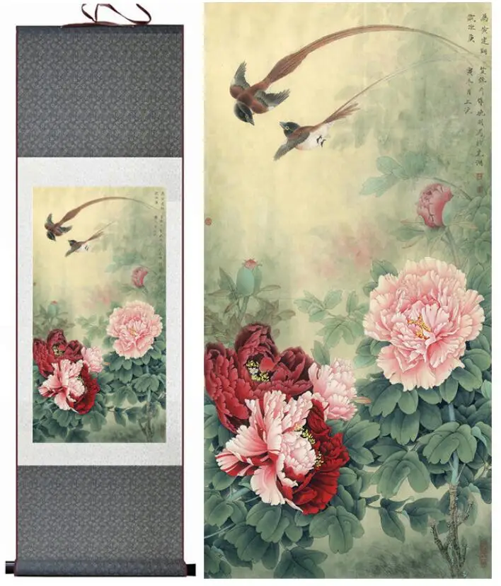 

Birds and flower painting silk scroll painting traditional birds and flower painting Chinese birdsPrinted painting