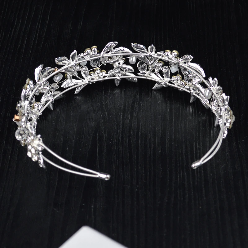  New Rhinestone Crystal Tiara Pearl Princess Headband For Bride Hair Accessories Queen Wedding Diade
