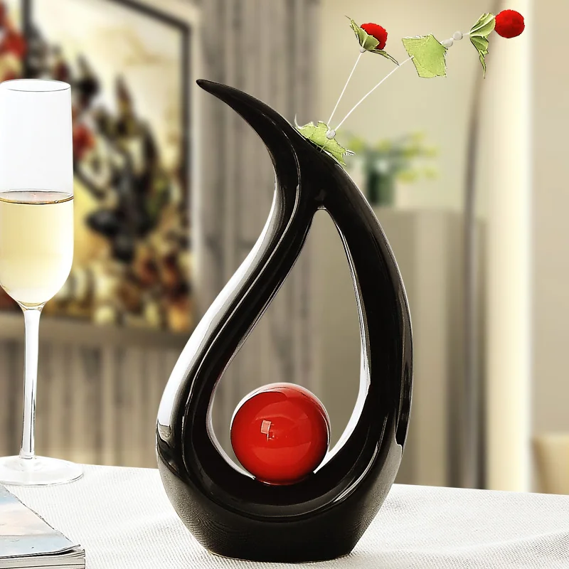 

Creative modern Ceramic black flower vase design crafts figurines wedding gifts desktop porcelain ornaments decor