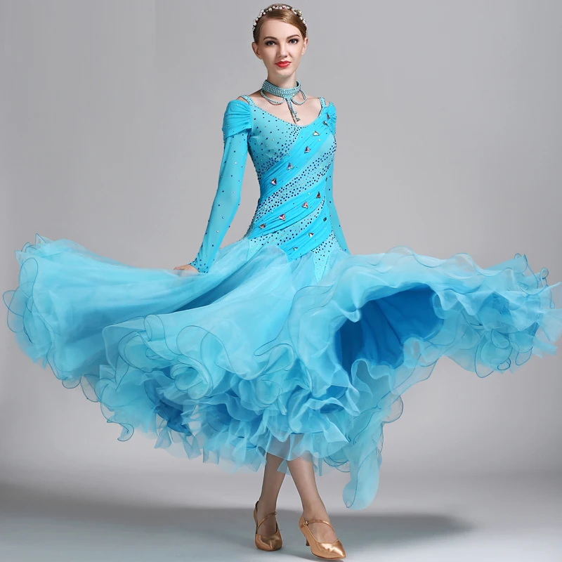 2017 New Arrival of Adult Ballroom Dance Costume Blue Modern Dance