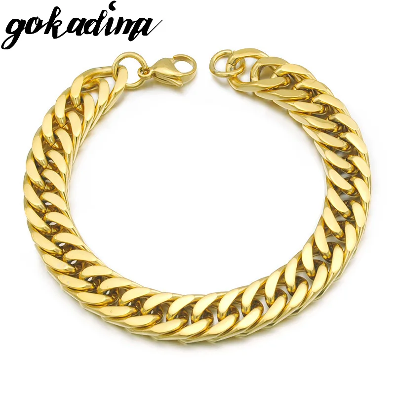 

Gokadima Gold Color Stainless Steel Bracelets Curb Cuban Chain Men Bracelet Jewelry pulseira masculina 2017, Christmas Gift