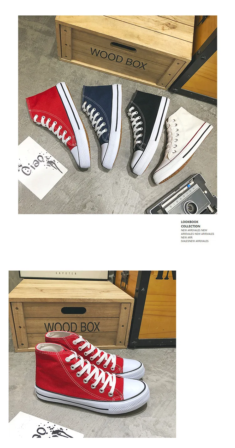 Men Canvas Shoes Summer Autumn New Fashion Solid Color Men Low High Upper Vulcanized Shoes Lace-up Casual Men Sneakers