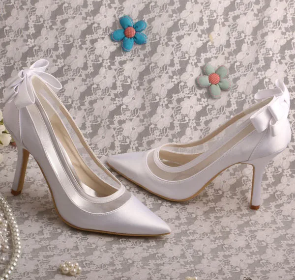 Venus lure Custom Handmade Pointed Toe High Heels Ivory Satin Bridal Wedding Shoes Dropshipping