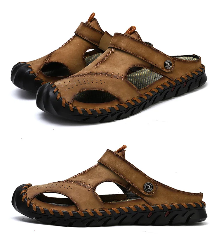 Новое поступление, летние мужские кожаные пляжные сандалии Baotou с защитой от столкновений повседневные сандалии-шлепанцы с мягкой нескользящей подошвой