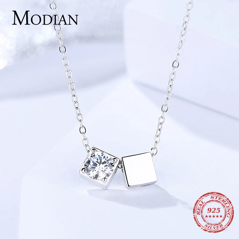 MODIAN, высокое качество, 925 пробы, серебро, прозрачный, CZ, подвески, простая квадратная форма, дизайн, цепочка, подвески, ожерелья для женщин, роскошные ювелирные изделия
