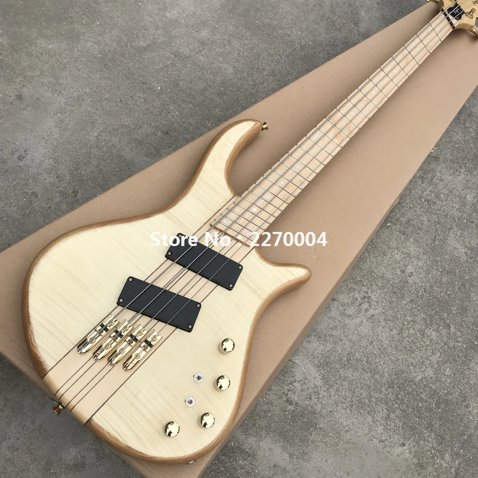 Popular bass guitar, classic four string bass wood color electric guitar, good sound, real
