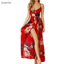 Fashion Women Summer holiday Boho Floral Spaghtti Strap Beach Dress Split Long Maxi Dress Laipelar Fashion Women Summer holiday Boho Floral Spaghtti Strap Beach Dress Split Long Maxi Dress Laipelar