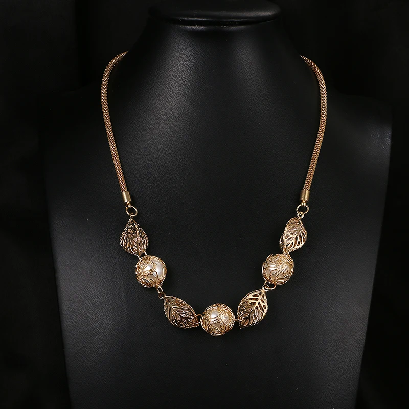 Emmaya Trendy Women Statement Pearl Leaf Pendants Necklaces Fashion