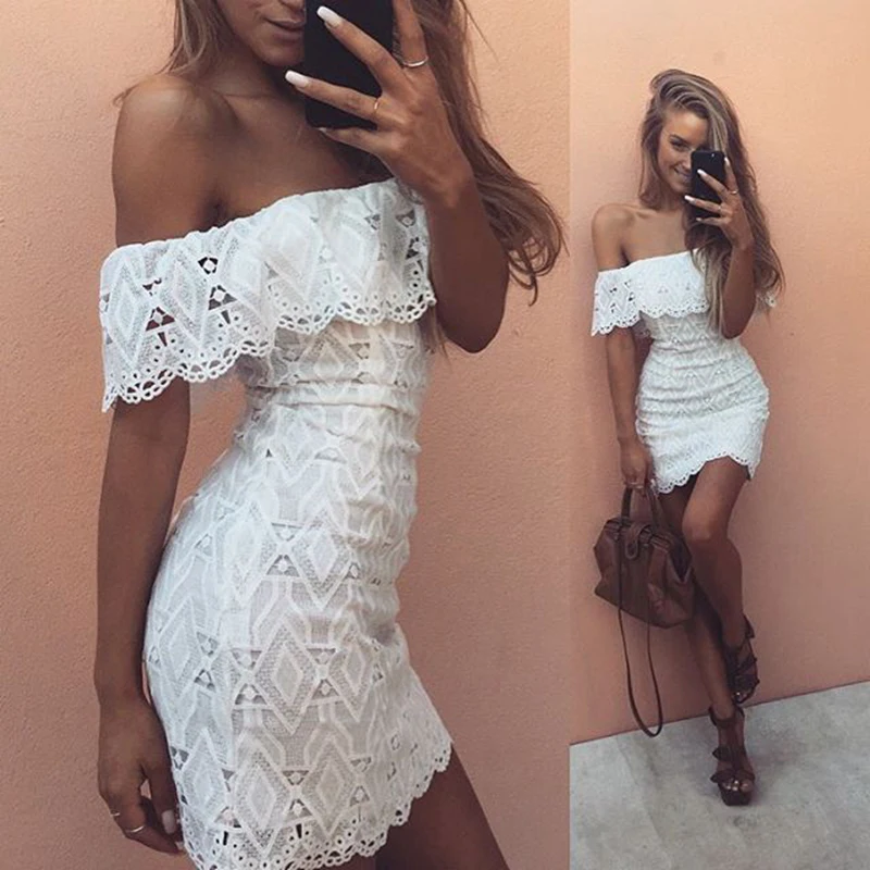 

2019 spring and autumn new high-end elegant women's fashion lace dress sexy slim one-shoulder ladies dress