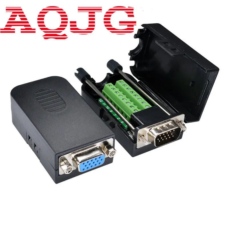DB15 VGA Male 3 Rows 15 Pin Plug Breakout Terminals Screw Type DIY