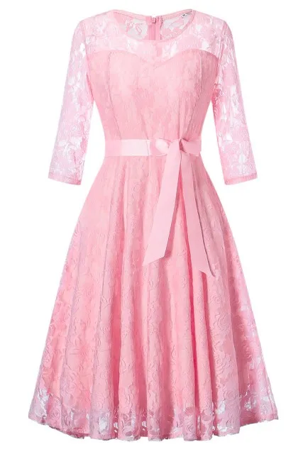 Элегантное коктейльное платье с поясом А-силуэта, кружевное летнее женское платье, короткое сексуальное женское официальное коктейльное платье - Цвет: Pink