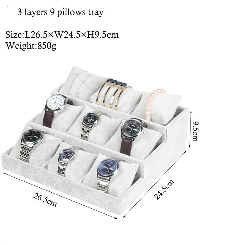 Luxury Black/Gray Velvet Linen Bracelet 9 Pillows Tray  Watch  Stud Hand Catenary Jewelry Tray Plate Holder Display