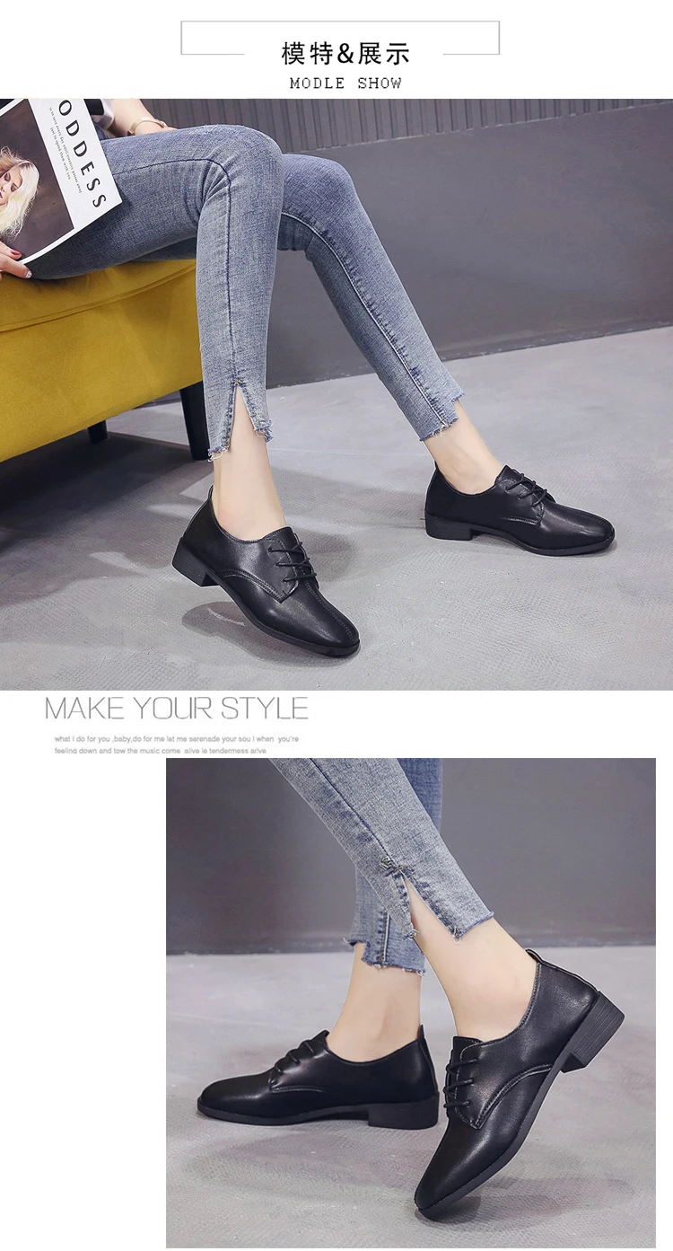 New Black Sneakers Women Shoes Oxfords Female Loafers Flats Patent Leather Slip on Platform Shoes Woman Lace Up Ladies Shoes