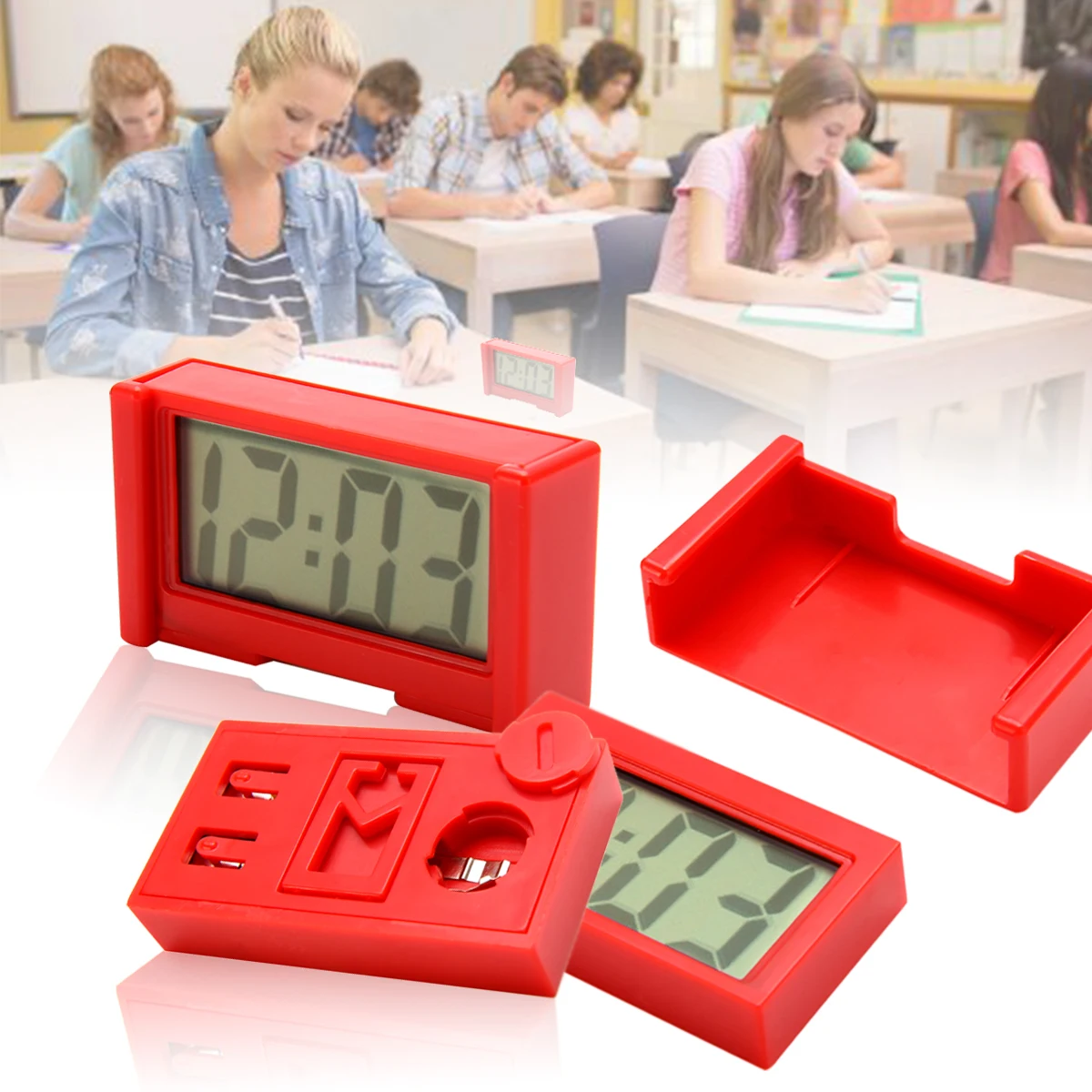 1pc Mini LCD Screen Digital Clock Car Dashboard Clocks Desk Time Clock Home Study Supplies Random Color