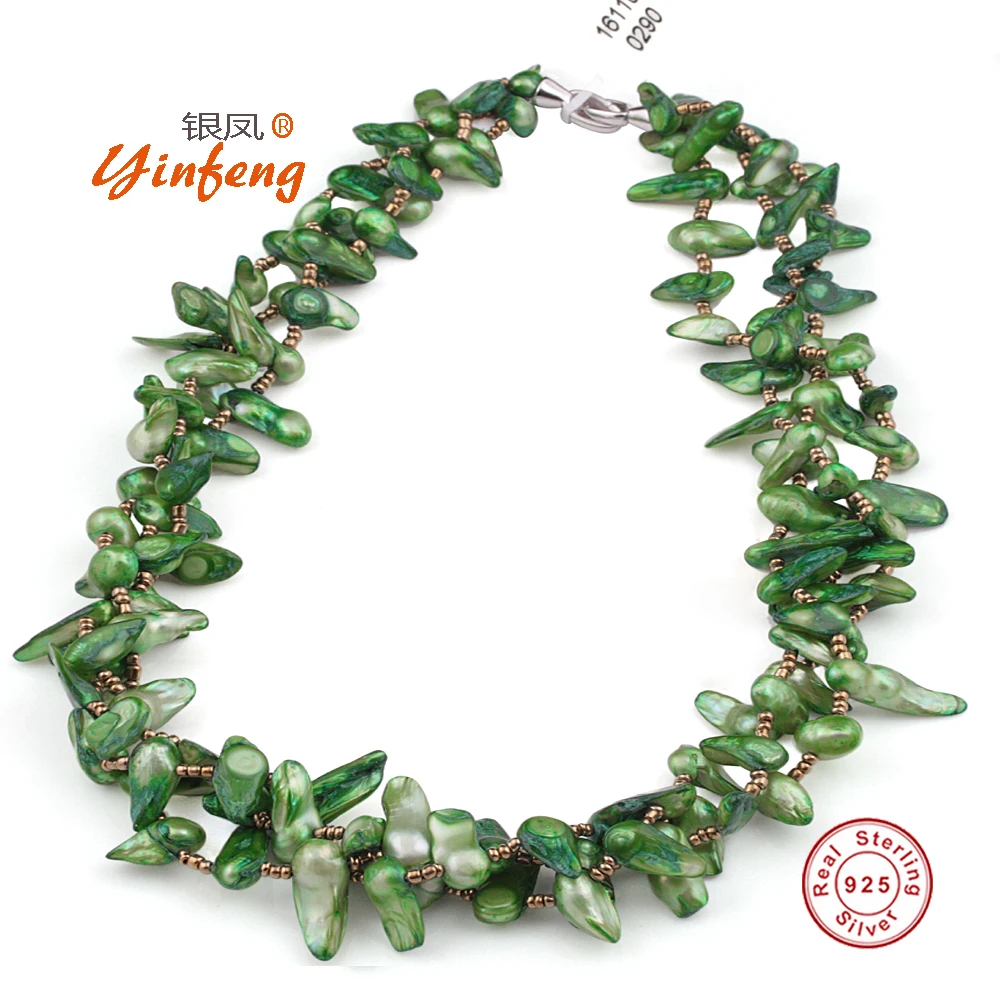 

[MeiBaPJ] Baroque color pearl necklace green/red/brown 3 colors 925 sterling silver jewelry good for party gift box