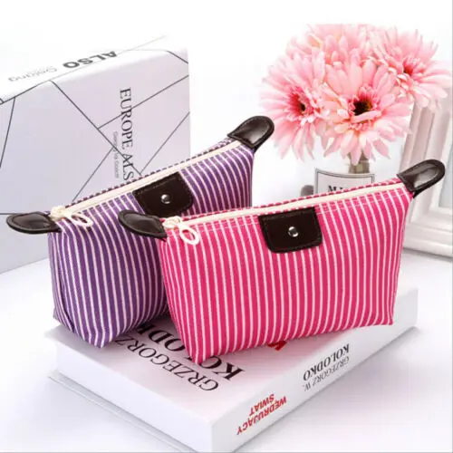 

Makeup Wash Storage Pencil Travel Pouch Cosmetic Bag Case Organizer Handbag Organizer Insert Bag Ladies Striped Zipper Bag