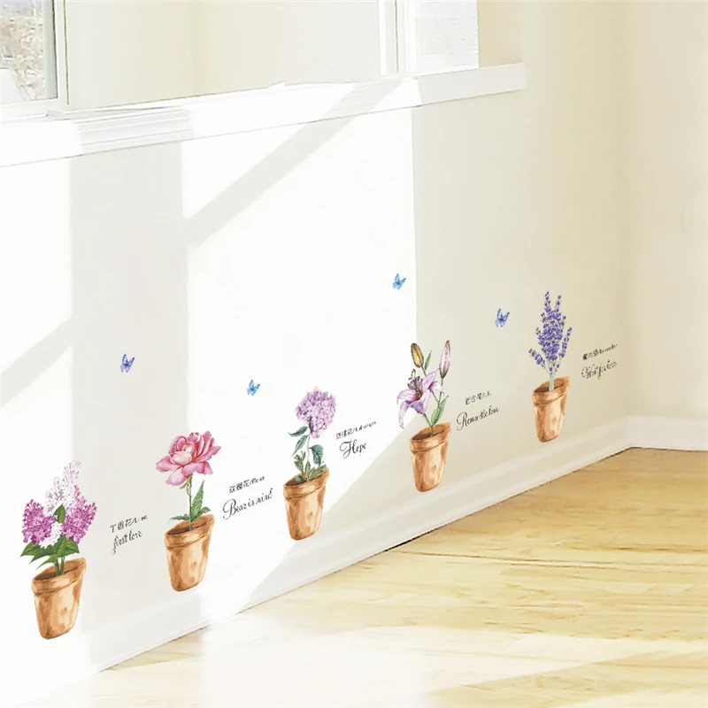 

creative plant flower pot butterfly wall decals bedroom home decor 30*90cm wall stickers diy wallpaper pvc mural art