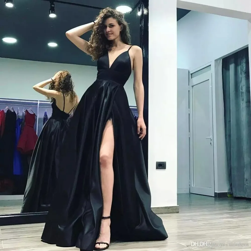 black-deep-v-neck-a-line-evening-dresses-2018-sexy-spaghetti-straps-high-slits-long-backless-sweep-train-satin-formal-prom-dresses