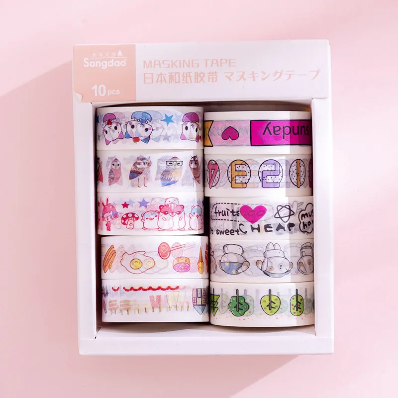 

10 pcs/box Cute Owl Washi Tape Set DIY Decoration Sticker Scrapbooking Diary Adhesive Masking Tape stationery school supply