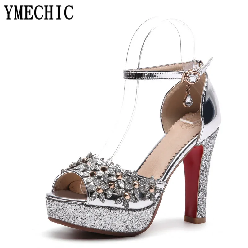 Женские свадебные босоножки YMECHIC на платформе и очень высоком каблуке золотистые