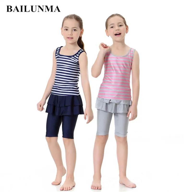 

Muslim Swimwear Girls New Striped Hijab Swimsuit Children's Swimming Suit Beach Swim Wear Islamic islamic swim wear